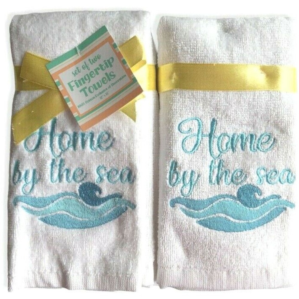 Nantucket Fingertip Towels Set of 2 Wave Home by the Sea Embroidered Beach